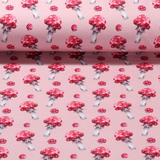 Sweat - Digitaldruck French Terry Fliegenpilze Rosa Angeraut
