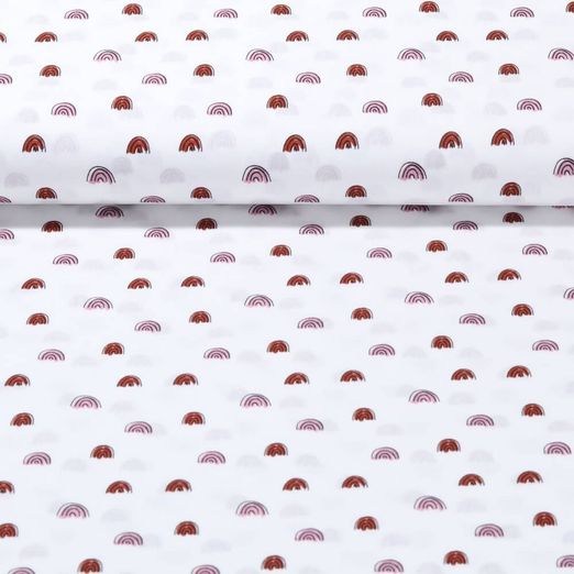 Popeline de coton - Petits arcs-en-ciel Blanc Rose