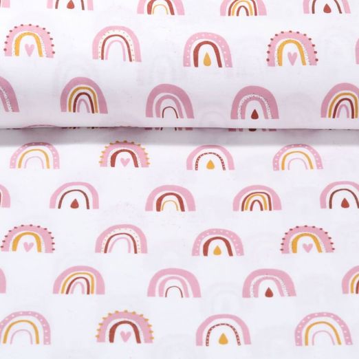 Mousseline de coton bio - Grands arcs Ecru Rose Structure lisse