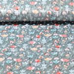 Fleece Minky - Digitaldruck Blumen und Regenbogen Altgrün