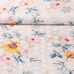 Coton brodé - Broderie ajourée Fleurs et feuilles Ecru Jaune