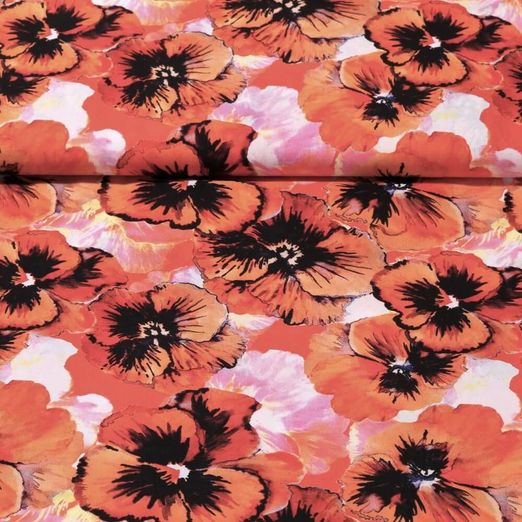 Viscose Voile - Impression numérique Violettes Orange