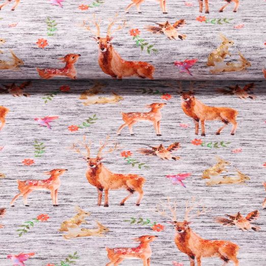 Jersey - Digitaldruck Waldtiere Grau Melange