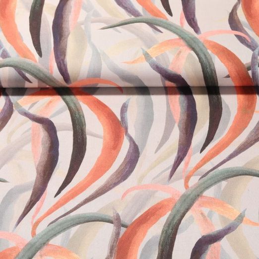Toile de coton - Impression numérique Feuilles de roseau Effet lin Beige Terracotta