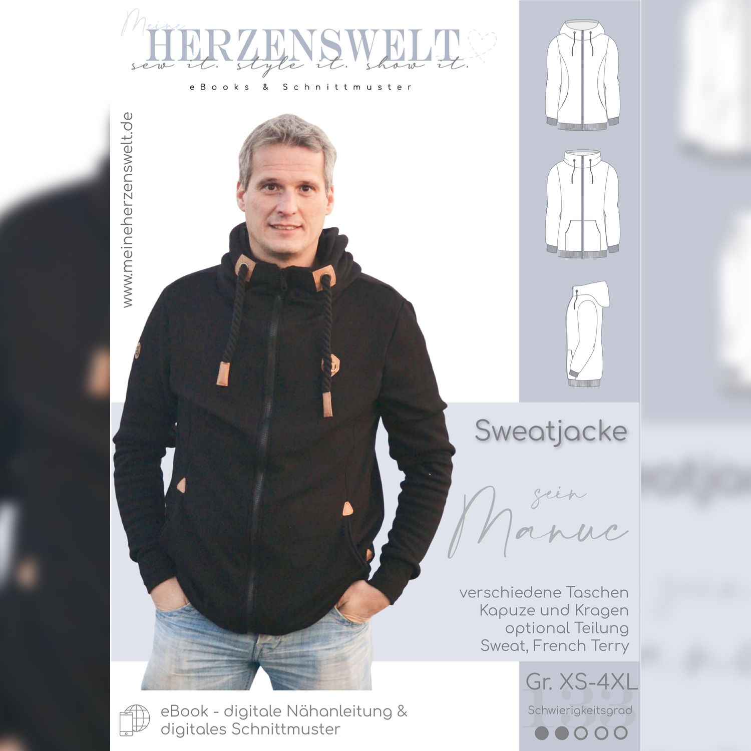 Sweatjacke - sein Manuc - Schnittmuster eBook-1 Sweatjacke - sein Manuc - Schnittmuster eBook-1