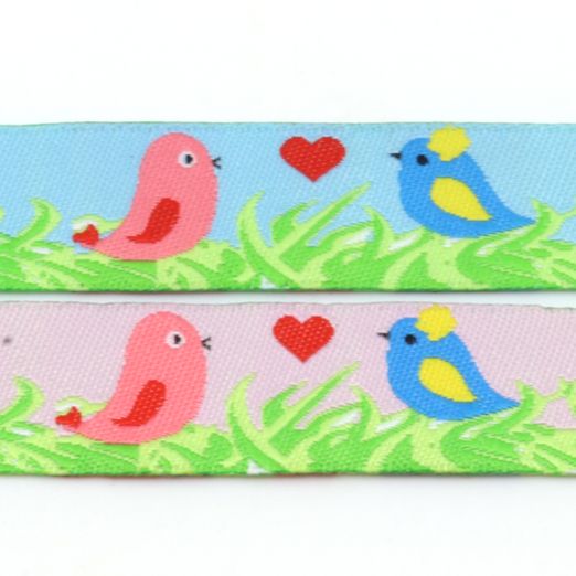 Ruban tissé Oiseaux amoureux - 15mm - Au mètre Ruban tissé Oiseaux amoureux - 15mm - Au mètre