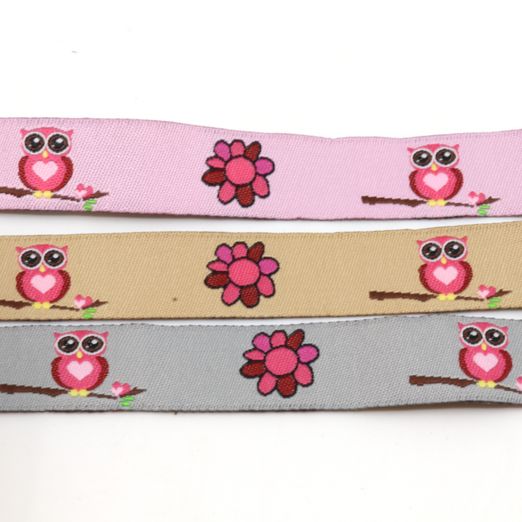 Ruban tissé Hiboux - 15mm - Au mètre Ruban tissé Hiboux - 15mm - Au mètre