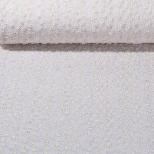 Baumwolle Voile - Bestickt Blümchen Champagner