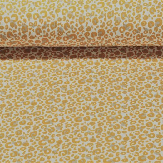 Mousseline de coton bio - Motif léopard Ecru Jaune Structure lisse
