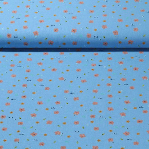 Baumwolle Popeline - Süße Blümchen Himmelblau Garngefärbt