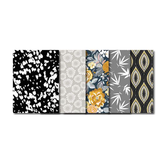 Paquet de tissus pour patchwork et matelassage - 5 x 45x55cm - Noir-Gris