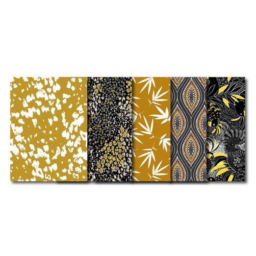 Patchwork und Quiltpaket - 5 x 45x55cm - schwarz-senf Patchwork und Quiltpaket - 5 x 45x55cm - schwarz-senf