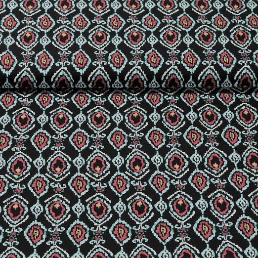 Viscose - Ornements Noir Fuchsia