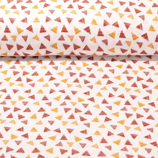 Mousseline de coton Bio - Triangles rayés Structure lisse Ecru Ocre
