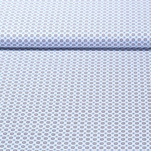 Popeline de coton Katharina Petites fleurs Blanc Bleu marine foncé