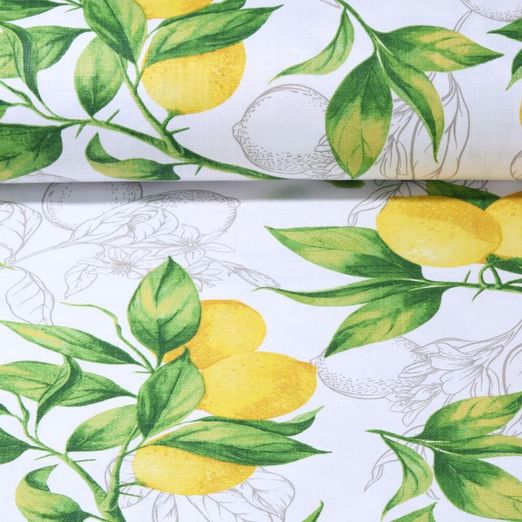 Baumwoll Canvas - Leinenlook Zitronen Weiß
