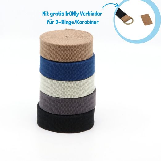 5er Set Baumwollmix Gurtband 25mm "Soft" - 3m Länge - BASIC 5er Set Baumwollmix Gurtband 25mm "Soft" - 3m Länge - BASIC