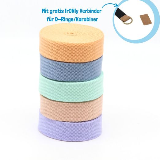5er Set Baumwollmix Gurtband 25mm "Soft" - 3m Länge - Pastell 5er Set Baumwollmix Gurtband 25mm "Soft" - 3m Länge - Pastell