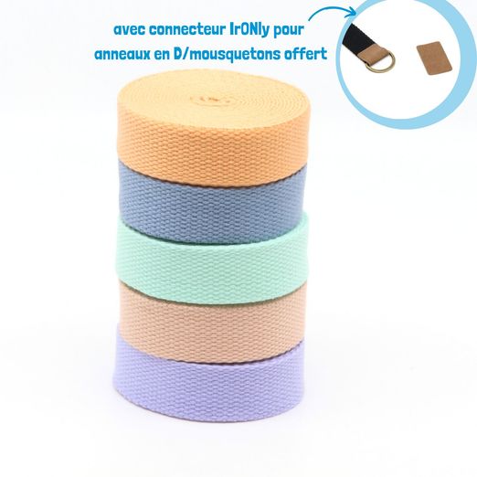 Lot de 5 sangles 25 mm "Soft" - 3m de long - PASTEL Lot de 5 sangles 25 mm "Soft" - 3m de long - PASTEL