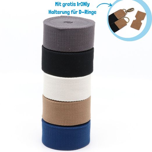 5er Set Baumwollmix Gurtband 40mm "Soft" - 3m Länge - BASIC