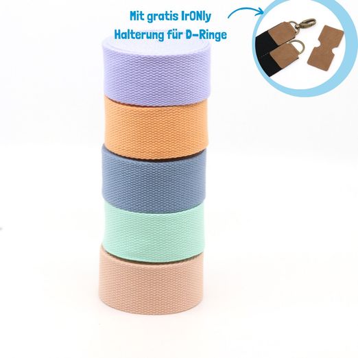 5er Set Baumwollmix Gurtband 40mm "Soft" - 3m Länge - Pastell