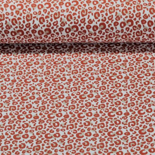 Mousseline de coton bio - Motif léopard Ecru Rouille Structure lisse