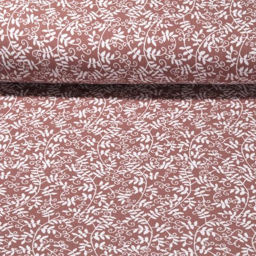 Mousseline de coton - Branches feuilles Rouge brique