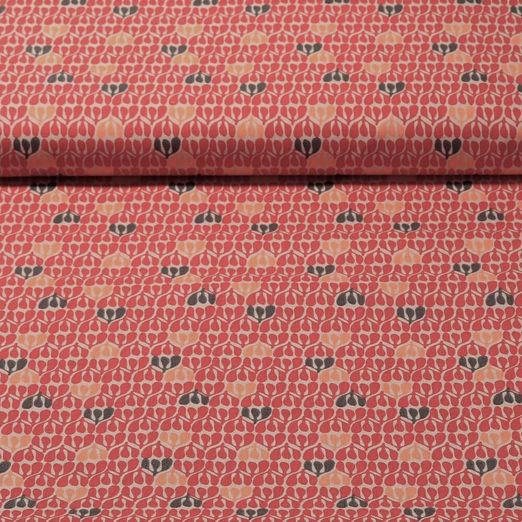 Popeline de coton - Fleurs graphiques Rouge