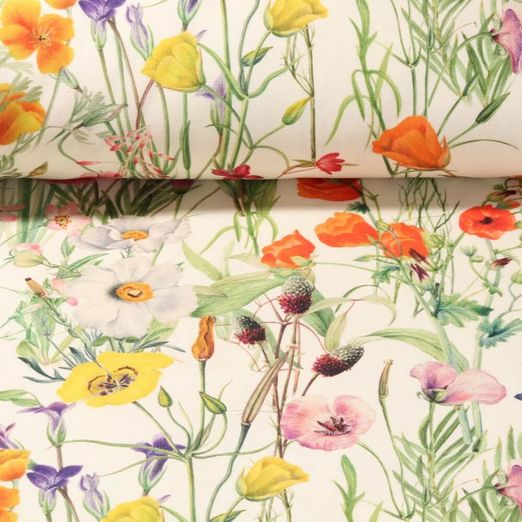 Outdoorstoff - Dralon Digitaldruck Wildblumen Ecru