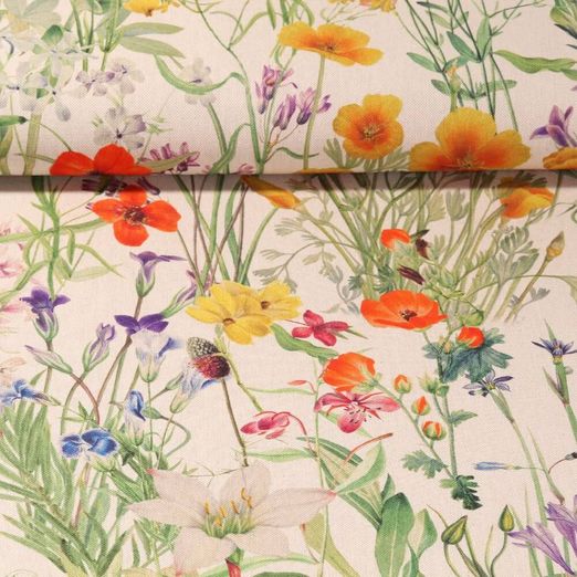 Canevas - Fleurs sauvages Beige Effet lin