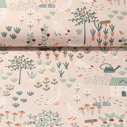 Toile canevas - Jardin de ferme Beige Effet lin