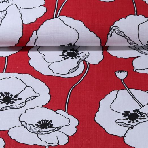 Baumwoll Canvas - Große Mohnblumen Rot Leinenlook
