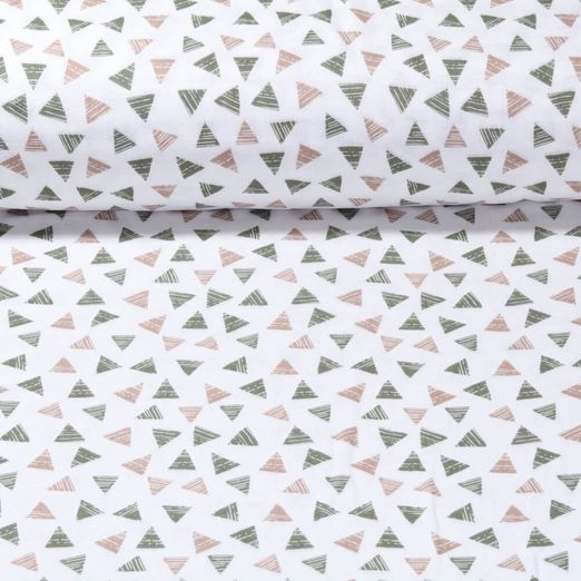 Mousseline de coton Bio - Triangles rayés Structure lisse Ecru Vert
