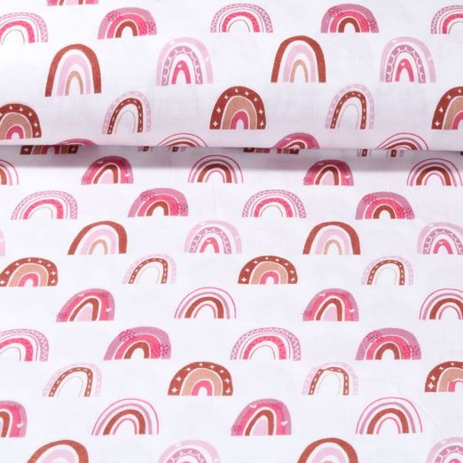 Bio Baumwoll Musselin - Bögen Ecru Rosa Glatte Struktur