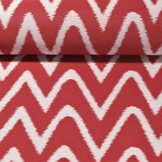 Tissu d'extérieur Cléo - Revêtement téflon Jacquard Zigzag Rouge
