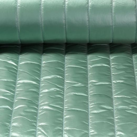 Tissu veste matelassé - Matelassé brillant Rayures 50mm Double face Vert tilleul Ouaté
