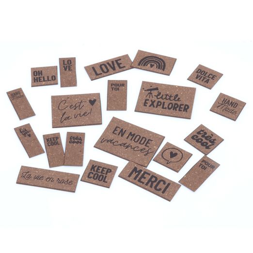 Etiquettes en cuir recyclé ReLeda - Messages - Brun foncé