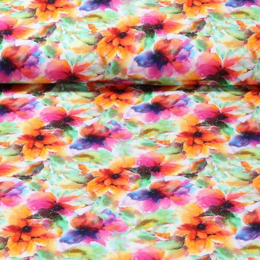 Jersey - Impression digitale Petites fleurs aquarelles Vert