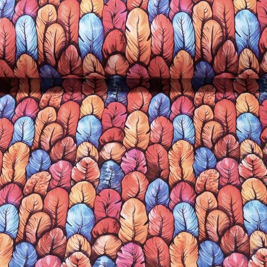 Jersey - Digitaldruck Bunte Federn Rot