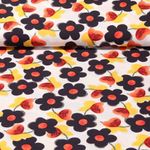 Popeline de viscose - Fleurs Blanc Bleu marine foncé