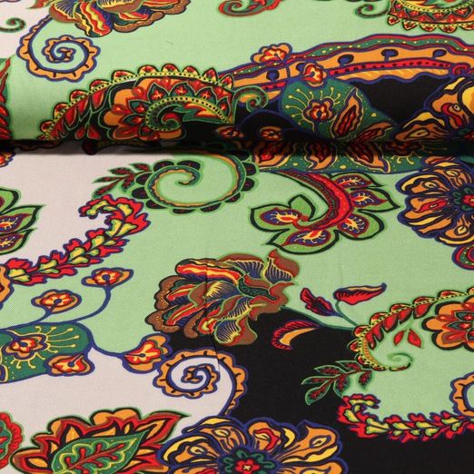 Viscose - Twill Paisley Fleurs Vert clair