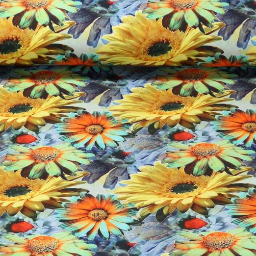 Jersey - Impression digitale Ciel de fleurs Marguerites Multicolore