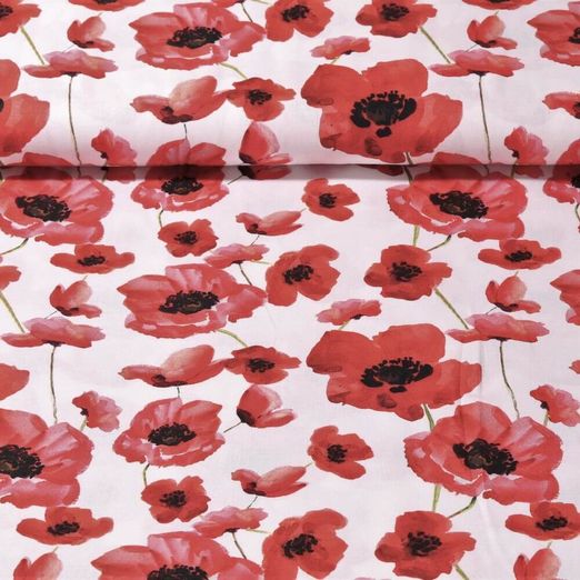 Popeline de coton - Coquelicots Ecru Rouge