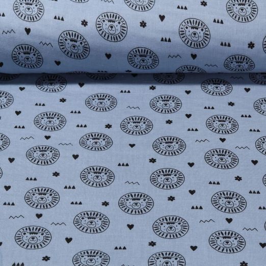 Mousseline de coton bio - Lions Bleu clair Structure lisse
