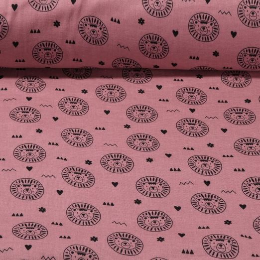 Mousseline de coton bio - Lions Vieux rose Structure lisse