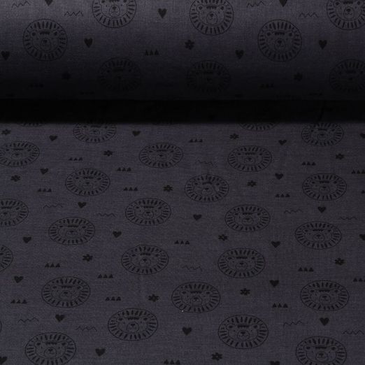 Mousseline de coton bio - Lions Graphite Structure lisse