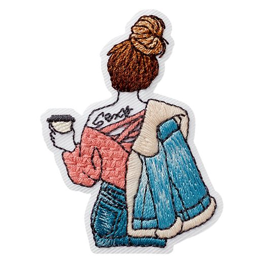 Ecusson thermocollant Fille avec café