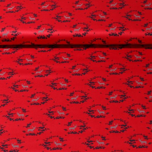 Baumwolle Trachtenstoff Romantico - Blumenhirsche Rot