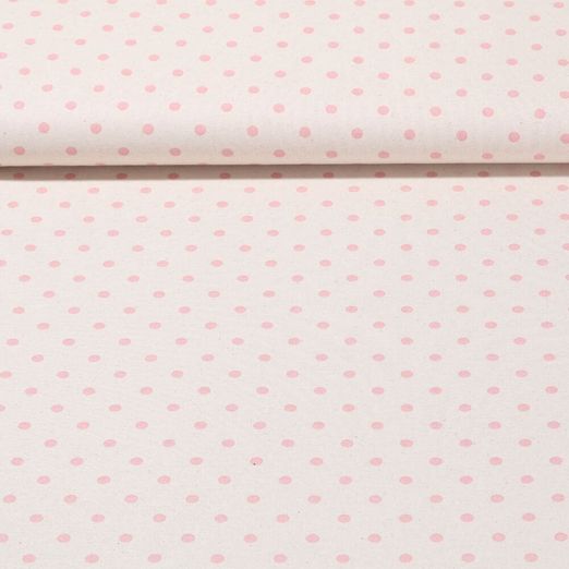 Cretonne de coton - Petits pois Beige Rose Effet délavé