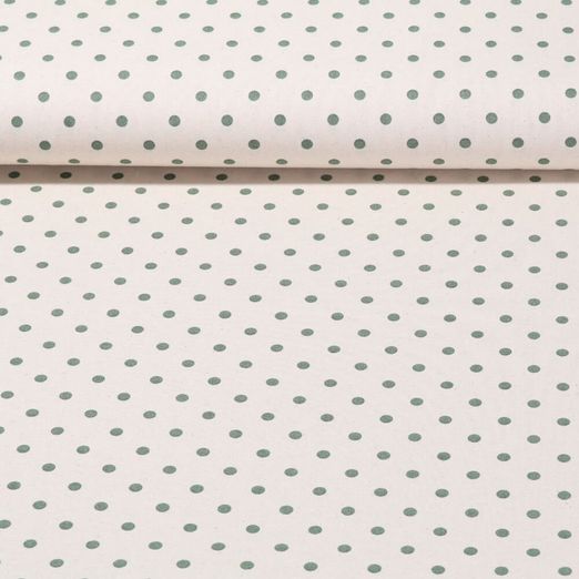 Cretonne de coton - Petits pois Beige Vert Effet délavé